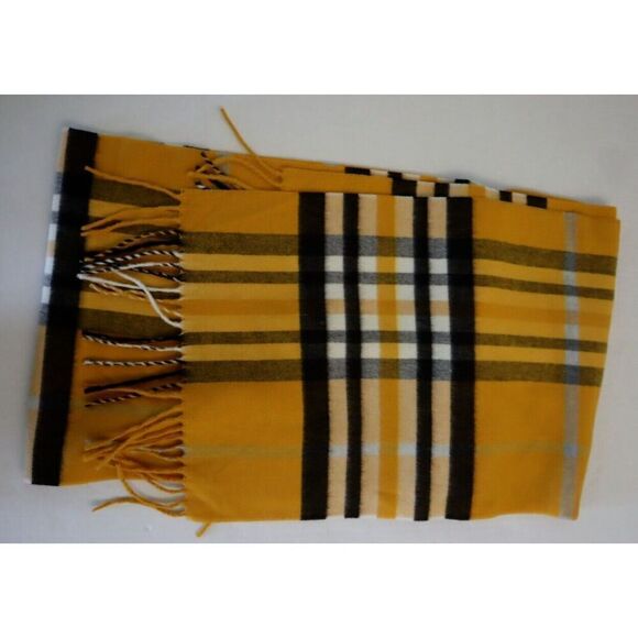 V. Fraas 701960 Men's One Size Gold Exploded Plaid Cashmink Fringe Scarf - Picture 3 of 7